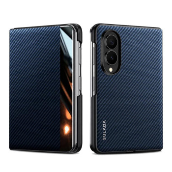 Чохол-книжка Sulada з віконцем та фактурою кевлара 600D на Samsung Galaxy Fold8 5G — синій