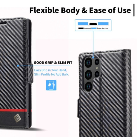 Чохол-книжка LC.IMEEKE Carbon Fiber на Samsung Galaxy S24 Ultra 5G - Black
