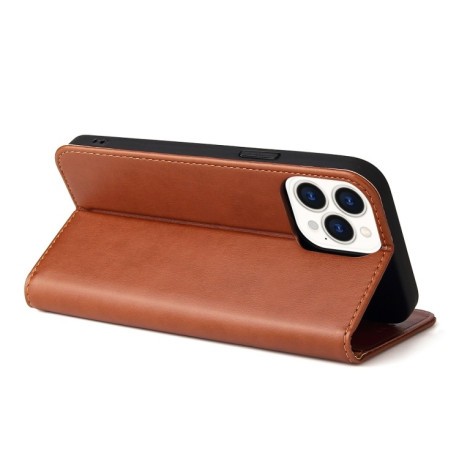 Кожаный чехол-книжка Fierre Shann Genuine leather на iPhone 13 Pro Max - коричневый
