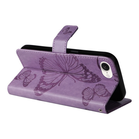 Чехол-книжка Embossed Butterfly для iPhone 16e - фиолетовый
