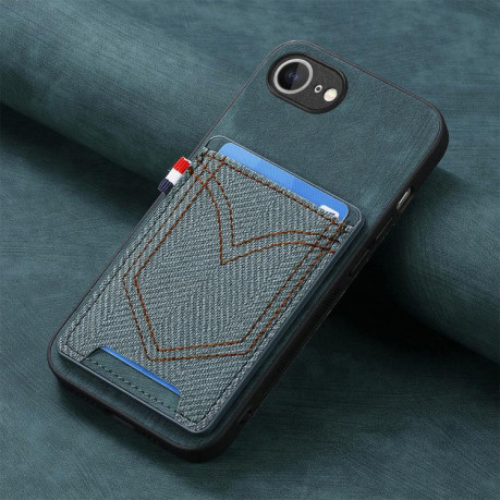 Чехол Denim Texture Leather Skin на iPhone 16e - зеленый
