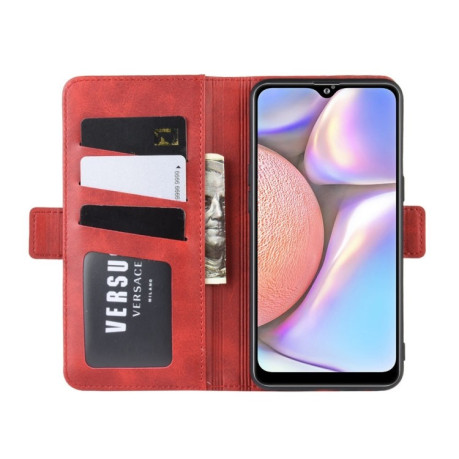 Шкіряний чохол-книжка Dual-side Magnetic Buckle на Samsung Galaxy A10s-червоний