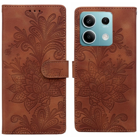 Чехол-книжка  Lace Floral Embossed Magnetic Buckle на Xiaomi Redmi Note 14 4G / 5G - коричневый