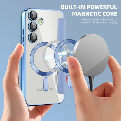 Чехол-книжка Shield MagSafe RFID Anti-theft Leather для Samsung Galaxy S24 FE 5G - синий