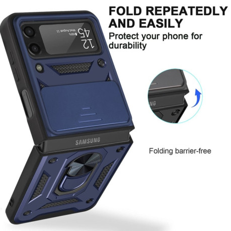 Противоударный чехол Camera Sliding для Samsung Galaxy Z Flip3 5G - синий