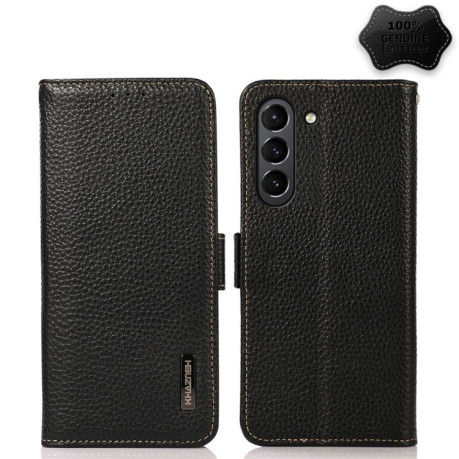 Кожаный чехол-книжка KHAZNEH Genuine Leather RFID для Samsung Galaxy S21 FE 5G - черный
