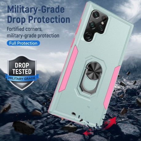 Противоударный чехол Pioneer Armor для Samsung Galaxy S23 Ultra 5G - розово-зеленый