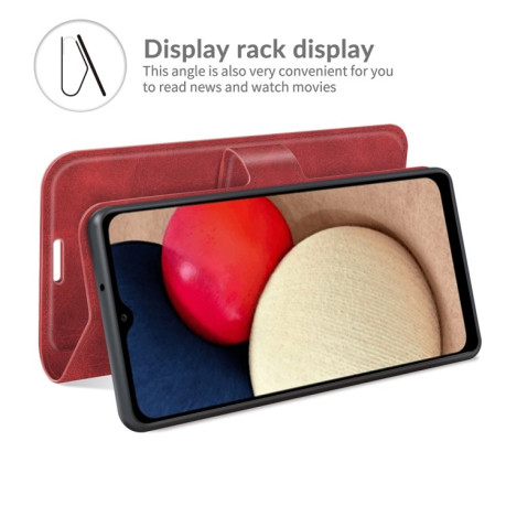 Чехол-книжка Retro Calf Pattern Buckle для Samsung Galaxy A03s - красный