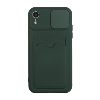 Противоударный чехол Sliding Camera with Card Slot для iPhone XR - темно-зеленый