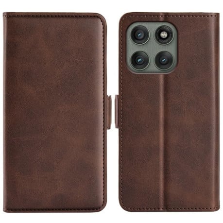 Чехол-книжка Dual-side Magnetic Buckle для Motorola Edge 60 Pro - коричневий