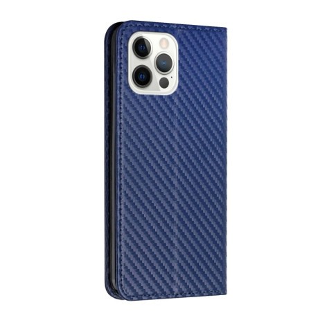 Чехол-книжка Carbon Fiber Texture Magnetic Flip для iPhone 16 Pro Max - синий
