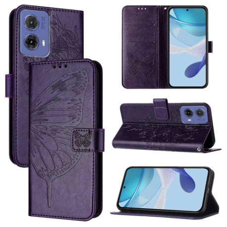 Чехол-книжка Embossed Butterfly для Motorola Moto G85 - фиолетовый