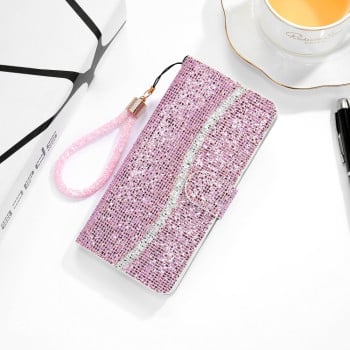 Чехол-книжка Glitter Powder для Samsung Galaxy M32/A22 4G - розовый