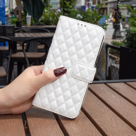 Чехол-книжка Diamond Lattice Wallet Flip Leather для Xiaomi Poco M6 4G / Redmi 13 4G - белый