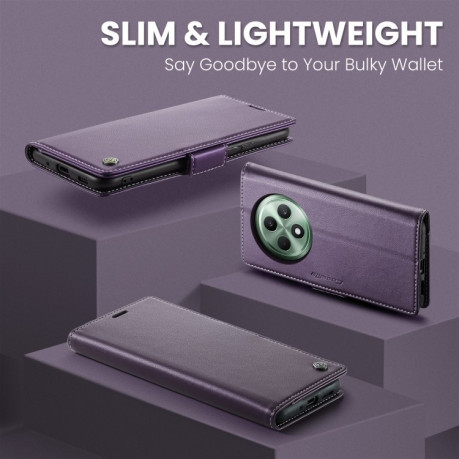 Чехол-книжка CaseMe 023 Butterfly Buckle Litchi Texture RFID Anti-theft Leather для OPPO Reno12 F/12 FS 5G - фиолетовый