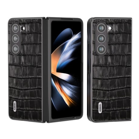 Противоударный чехол ABEEL Crocodile Texture Genuine Leather для Samsung Galaxy Fold 6 - черный