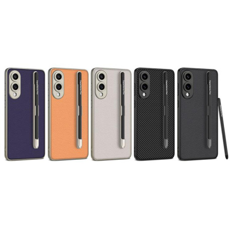 Противоударный чехол GKK Metal Paint Skin Feel Leather with Pen для Samsung Galaxy S25 Edge 5G - фиолетовый