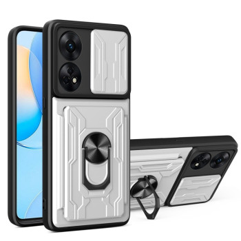 Чехол со шторкой на камеру Sliding Camshield и подставкой на OPPO Reno8 T 4G - белый