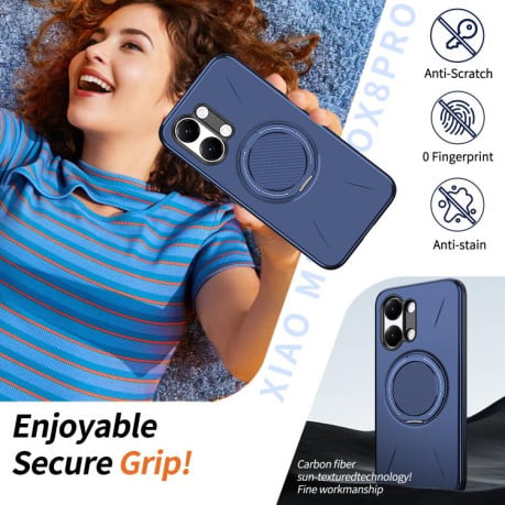 Чохол Metal Rotation Holder MagSafe TPU Hybrid PC з металевим поворотним тримачем і MagSafe на Xiaomi Redmi Turbo 5 Max 5G / Poco X8 Pro Max 5G — темно-синій