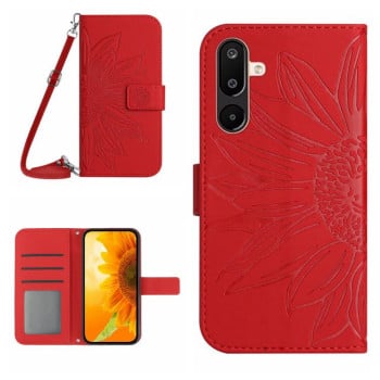 Чохол-книжка Skin Feel з малюнком соняшника на Samsung Galaxy F16 5G / M16 5G - червоний