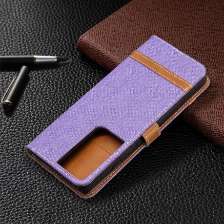 Чехол-книжка Color Matching Denim Texture на Samsung Galaxy S21 Ultra - фиолетовый