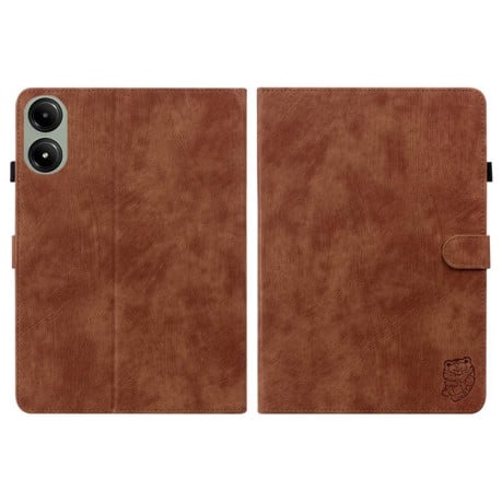 Чехол-книжка Embossed Tiger Pattern Leather для Xiaomi Redmi Pad 2 / Xiaomi Redmi Pad SE 11 2025 - коричневый