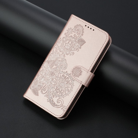 Чехол-книжка Embossed Flower Zipper Leather на Redmi Note 14 Pro+ 5G - розовое золото