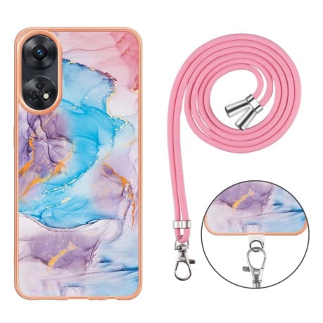 Противоударный чехол Electroplating IMD with Lanyard для OPPO Reno8 T 4G - Marble