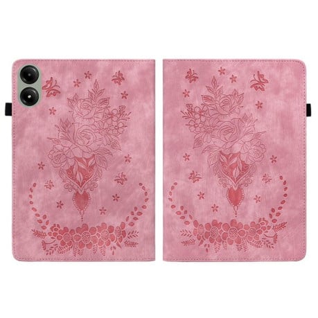 Чехол-книжка Butterfly Rose Embossed для Xiaomi Redmi Pad 2 / Xiaomi Redmi Pad SE 11 2025 - розовый
