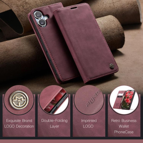 Чохол-книжка CaseMe-013 багатофункціональний з кишенькою на карт для iPhone 17 — червоний