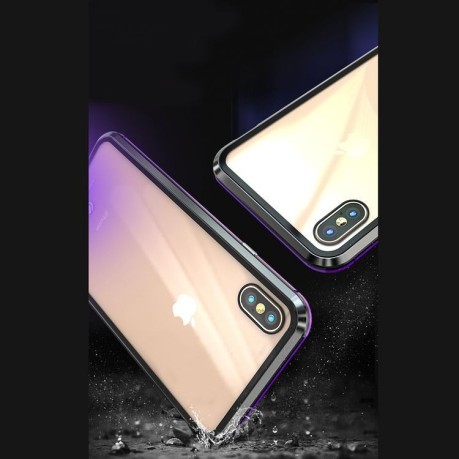 Двусторонний Магнитный Стеклянный Чехол Magnetic Metal Glass Front Back на iPhone Xs Max Черный