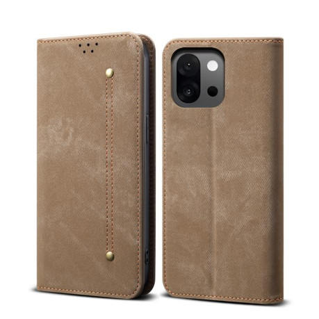 Чехол книжка Denim Texture Casual Style на OnePlus 13T - хаки