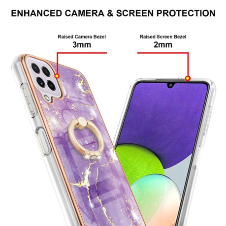 Противоударный чехол Electroplating Marble with Ring Holder для Samsung Galaxy M32/A22 4G - фиолетовый