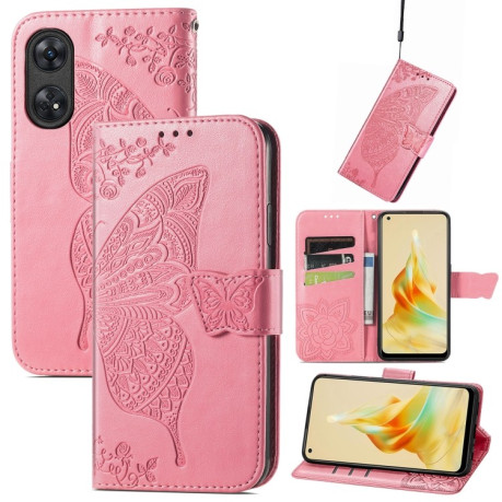 Чехол-книжка Butterfly Love Flower Embossed для OPPO Reno8 T 4G - розовый