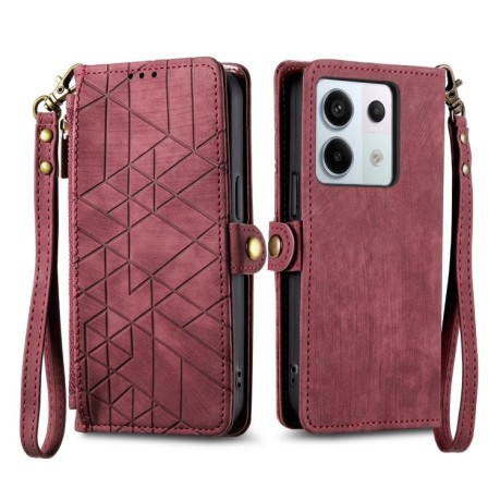 Чохол-книжка Geometric Zipper Wallet Side Buckle Leather для Redmi Note 13 Pro 4G / POCO M6 Pro 4G  - червоний
