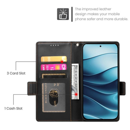 Чохол-книжка Side Buckle Magnetic Frosted Leather для Xiaomi Redmi Note 14 4G 164.84mm - чорний