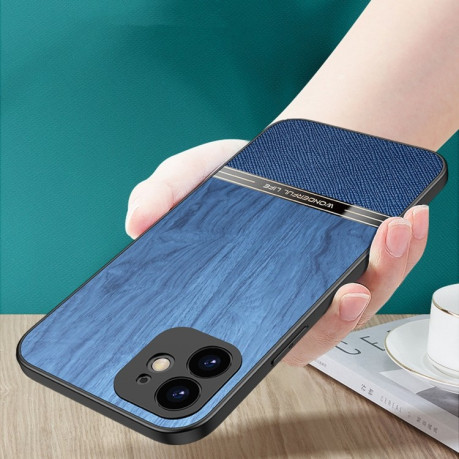 Противоударный чехол Shang Rui Wood Grain для iPhone 11 - синий