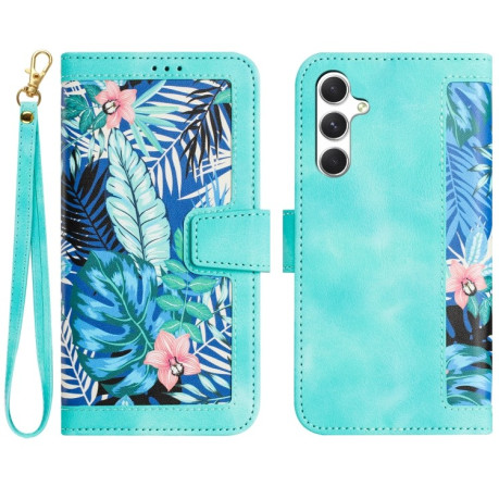 Чехол-книжка Floral Pattern Leather для Samsung Galaxy A56 5G - зеленый