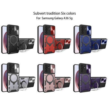 Противоударный чехол CD Texture Sliding Camshield Magnetic Holder на Samsung Galaxy A36 5G - красный