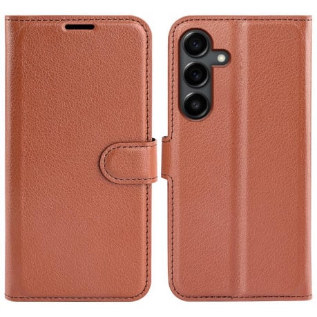 Чохол-книжка з фактурою Litchi та магнітним хлястиком на Samsung Galaxy S25 FE 5G - коричневий