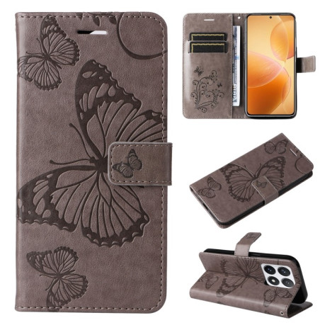 Чехол-книжка Embossed Butterfly для Xiaomi 14T Pro - серый