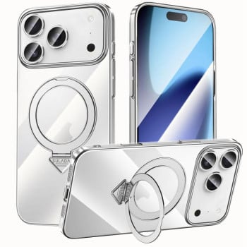 Чехол SULADA Electroplated прозрачный с MagSafe и подставкой на  iPhone 17 Pro - серебристый