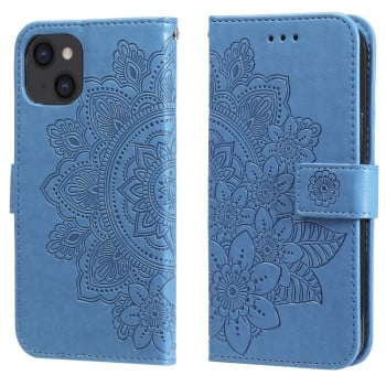 Чехол-книжка Flowers Embossing Pattern для iPhone 14/13 - синий