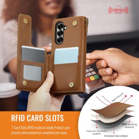 Чехол-книжка CaseMe C22 Card Slots Holder RFID Anti-theft для Samsung Galaxy Fold 7 - коричневый