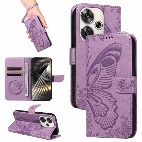 Чехол-книжка Swallowtail Butterfly Embossed Leather для Xiaomi Poco F6 - фиолетовый