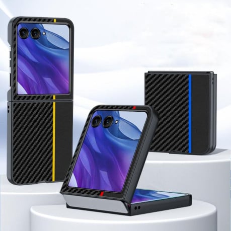 Противоударный чехол Carbon Fibre Texture Printing для Motorola Razr 60 Ultra 5G - чорно-синій