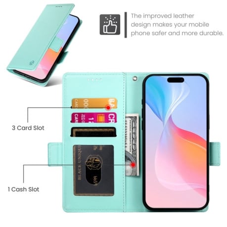 Чехол-книжка Side Buckle Magnetic Frosted Leather для iPhone 16 Pro - зеленый