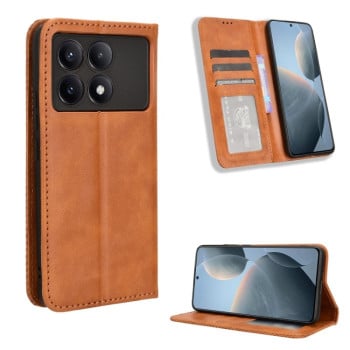 Чехол-книжка Magnetic Buckle Retro Crazy Horse Texture на Xiaomi Poco X6 Pro - коричневый