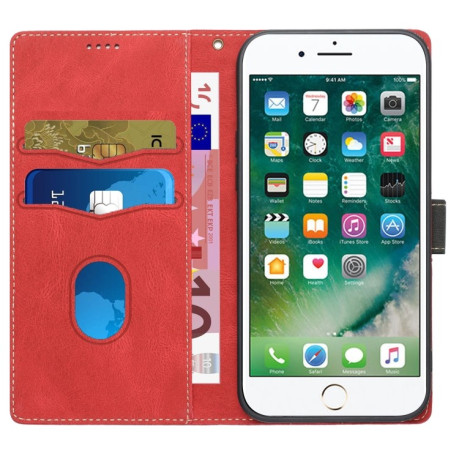 Чехол-книжка Grid Stitching Leather Phone Case with Lanyard для  для iPhone 16e - красный