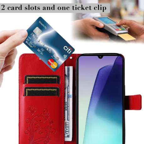 Чехол-книжка Embossed Butterfly для Xiaomi Redmi 14C 4G/Poco C75/Redmi A4 5G - красный